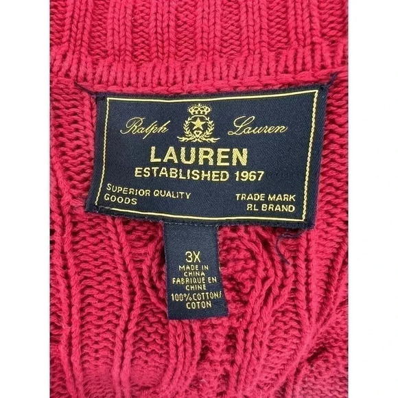 Lauren Ralph Lauren Black Label Red Cable-Knit Full-Zip Red Sweater 3Xlarge Plus - Picture 6 of 9